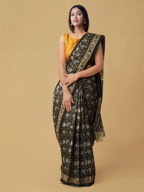 

Unnati Silks Black Printed Pure Cotton Saree