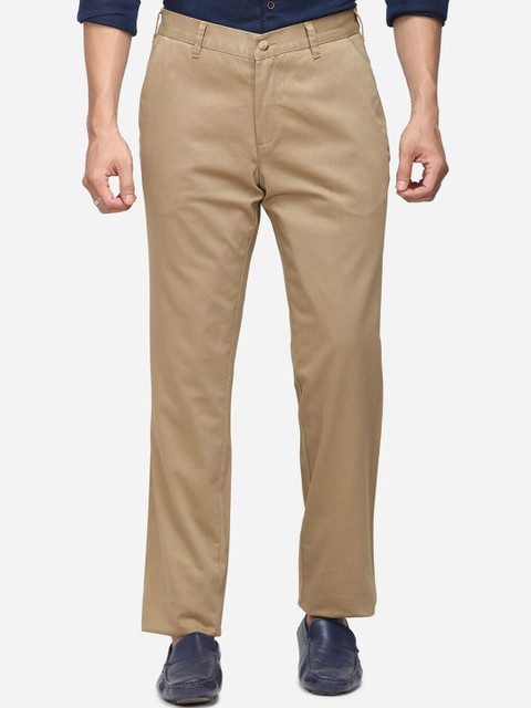 

Greenfibre Men Khaki Slim Fit Solid Regular Trousers