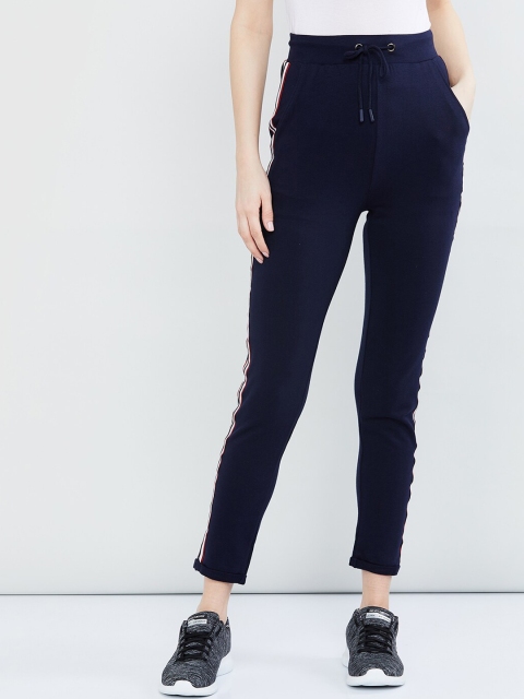 

max Women Navy Blue Solid Slim-Fit Track Pants