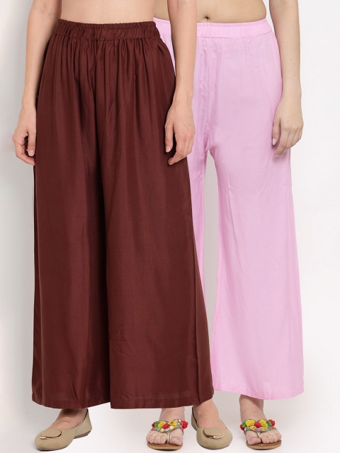 

TAG 7 Women Pack Of 2 Solid Straight Palazzos, Pink