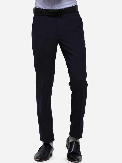 

METAL Men Navy Blue Slim Fit Solid Formal Trousers