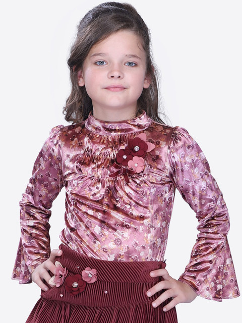 

CUTECUMBER Girls Maroon Floral Printed Top