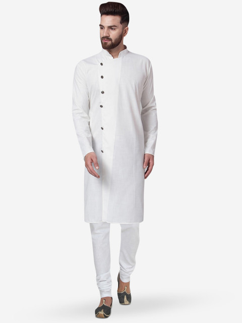 

Jompers Men White Solid Kurta with Pyjamas & Dupatta