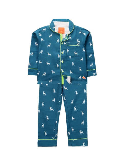 

Cherry Crumble Unisex Kids Green Printed Night suit