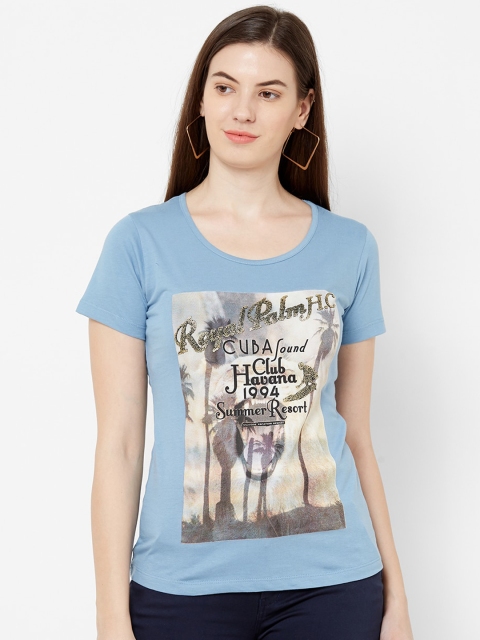 

Juliet Women Blue Printed Round Neck T-shirt