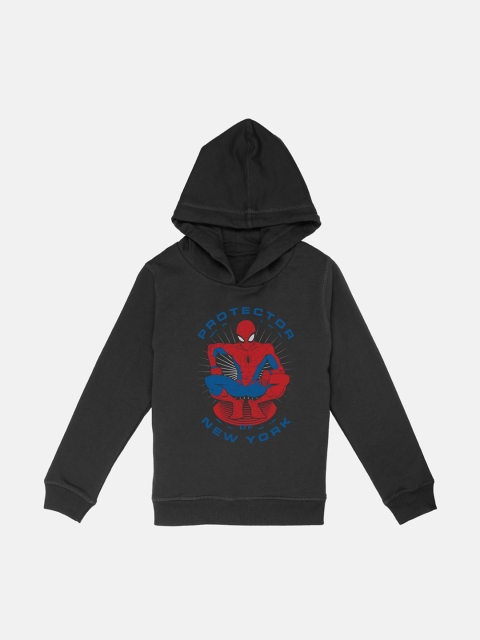 

Kids Ville Boys Black Spiderman Printed Hooded Sweatshirt
