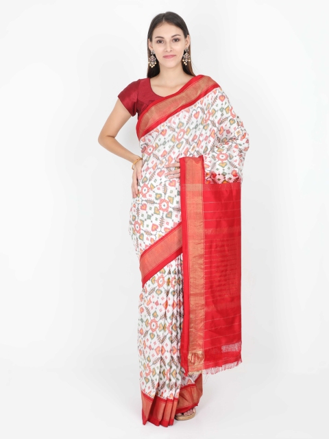 SABOO COLLECTIONS White & Red Pure Silk Woven Design Patola Saree