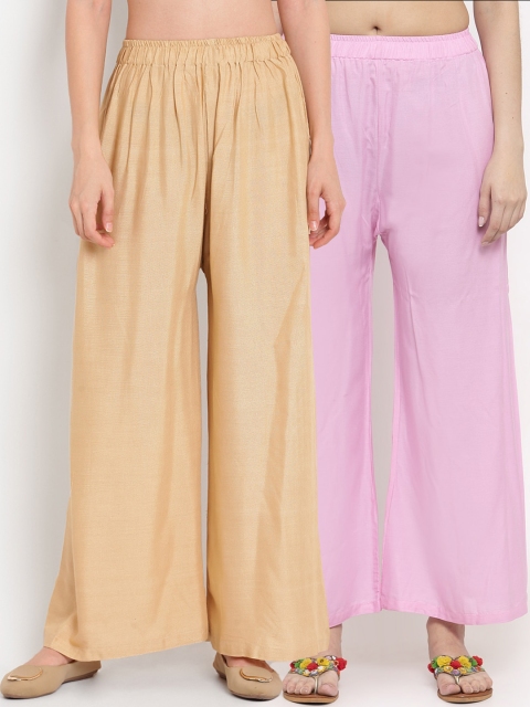 

TAG 7 Women Pack Of 2 Solid Straight Palazzos, Pink