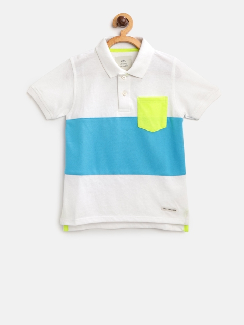 

Cherry Crumble Boys White& Blue Colourblocked Polo Collar T-shirt
