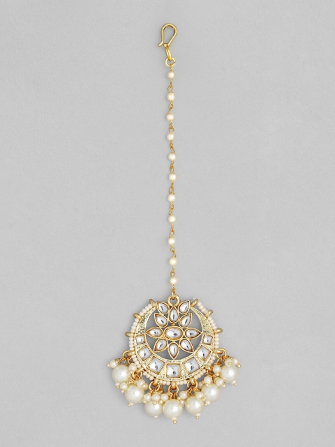 

Rubans Gold-Plated & Off-White Kundan & Pearl Studded Handcrafted Maang Tika