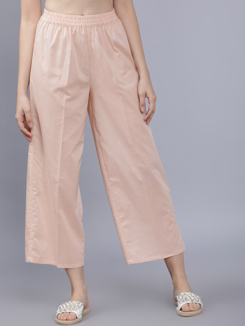 

Vishudh Women Peach-Coloured Solid Straight Palazzos
