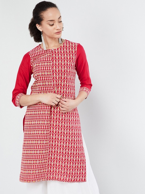 

max Women Red Printed Straight Kurta