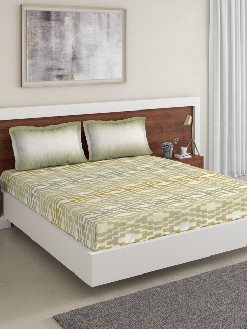 

DDecor Green & Off-White Geometric 150 TC Cotton 1 King Bedsheet with 2 Pillow Covers
