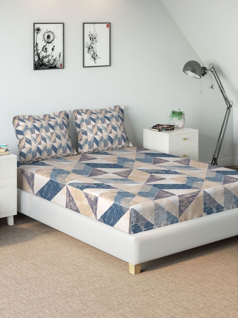 

DDecor Blue & Brown Geometric 180 TC Cotton 1 King Bedsheet with 2 Pillow Covers