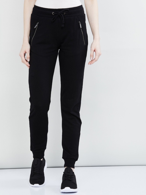 

max Women Black Solid Slim-Fit Joggers