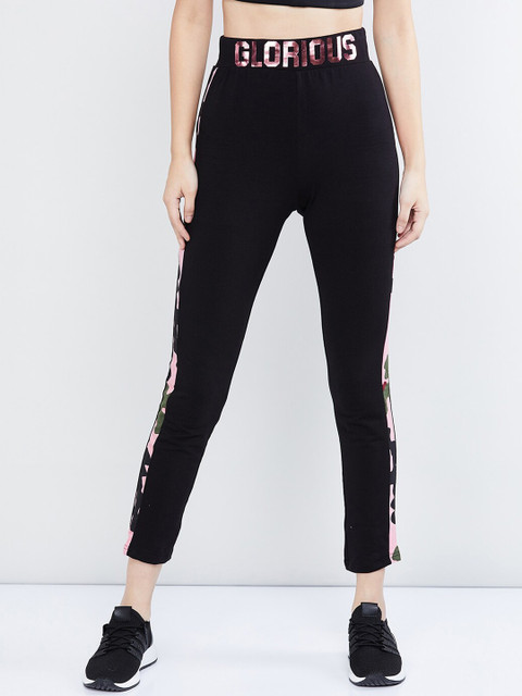 

max Women Black & Pink Solid Slim-Fit Track Pants