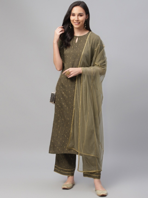 

Libas Women Olive Green Printed Kurta with Palazzos & Dupatta