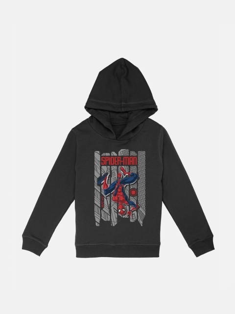 

Kids Ville Boys Black Spiderman Printed Hooded Sweatshirt
