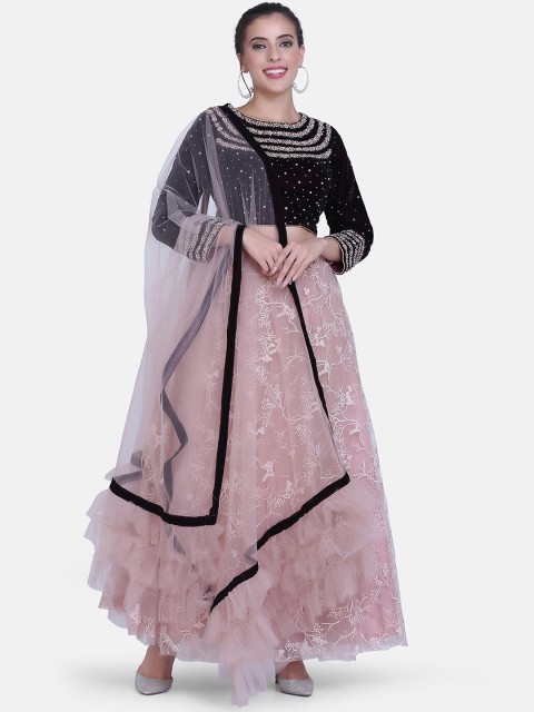

BOMBAY SELECTIONS Pink & Black Embellished Ready to Wear Lehenga & Blouse with Dupatta