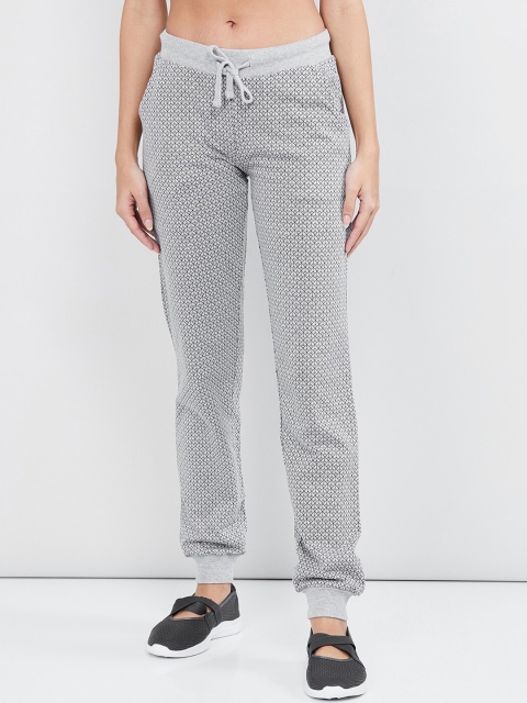 

max Women Grey Melange & Black Printed Slim-Fit Track Pants
