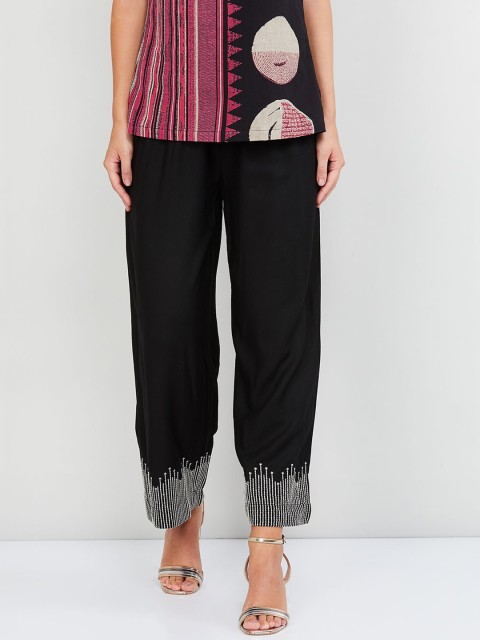 

max Women Black Hem Design Straight Palazzos