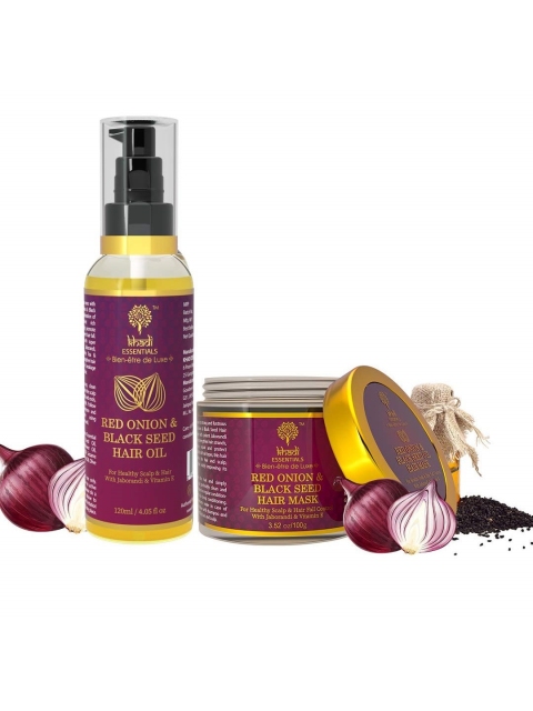 

KHADI ESSENTIALS Unisex Onion Hair Mask and Onion Hair Oil Combo, Pink