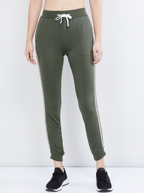 max Women Olive Green Solid Slim-Fit Joggers