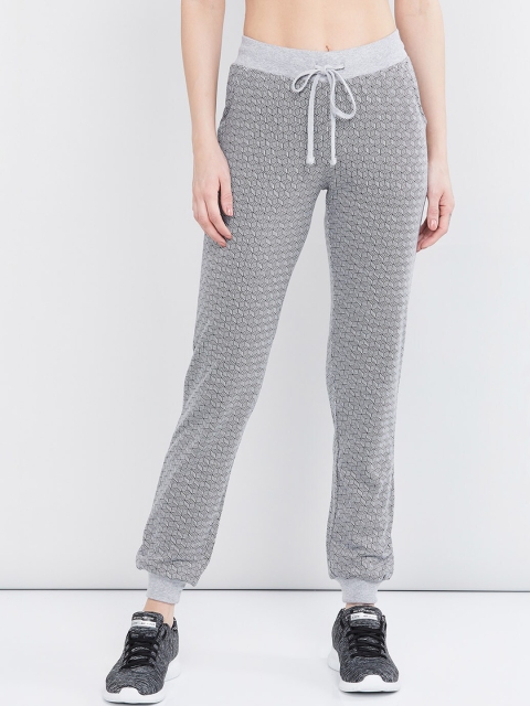 

max Women Grey Melange & Black Printed Slim-Fit Joggers