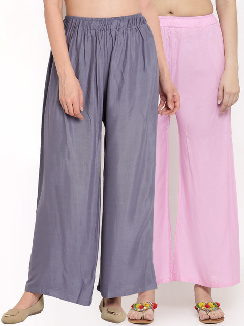 

TAG 7 Women Pack of 2 Solid Straight Fit Palazzos, Pink