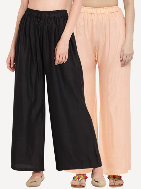 

TAG 7 Women Pack of 2 Solid Flared Palazzos, Peach