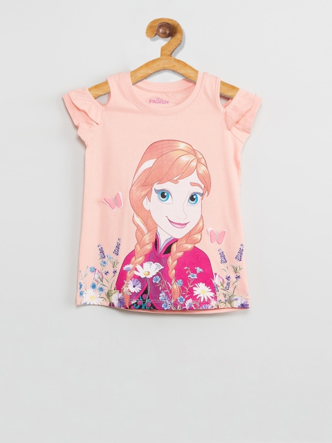 max Girls Peach-Coloured Printed Top