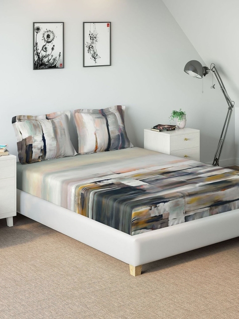 

DDecor Grey & Black Abstract 210 TC Cotton 1 King Bedsheet with 2 Pillow Covers