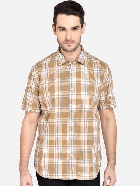 

Basics Men Brown & White Slim Fit Checked Casual Shirt