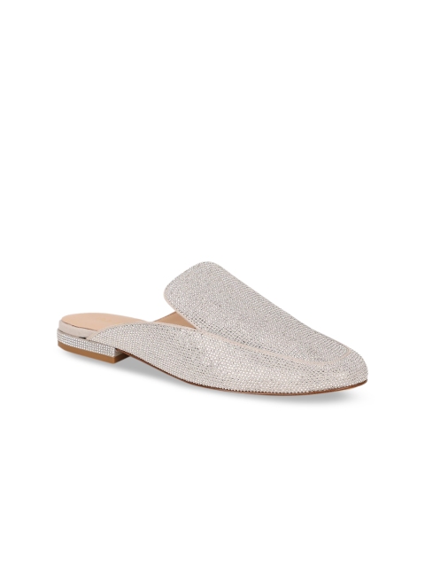 

ALDO Women Silver-Toned Embelished Mules