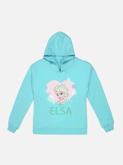 

Kids Ville Girls Blue Printed Hooded Sweatshirt