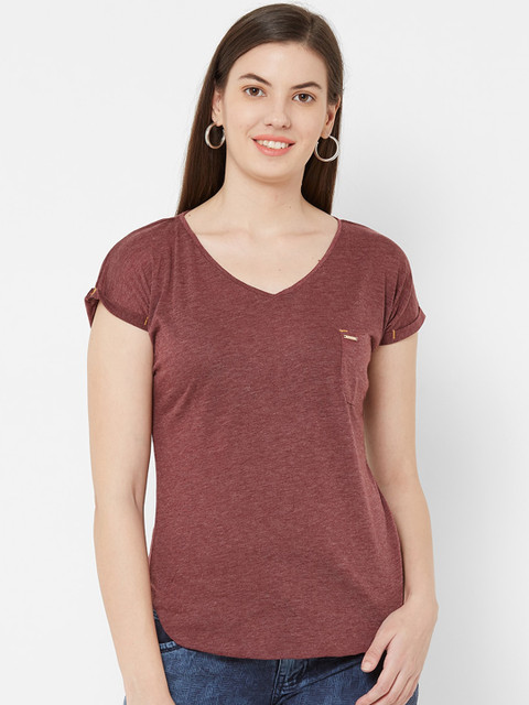

Juliet Women Maroon Solid V-Neck T-shirt