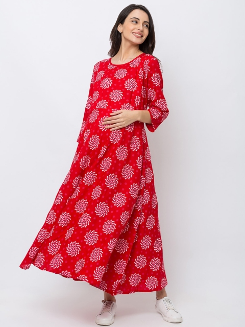 

MomToBe Women Red & Off-White Printed Maternity Maxi Dress