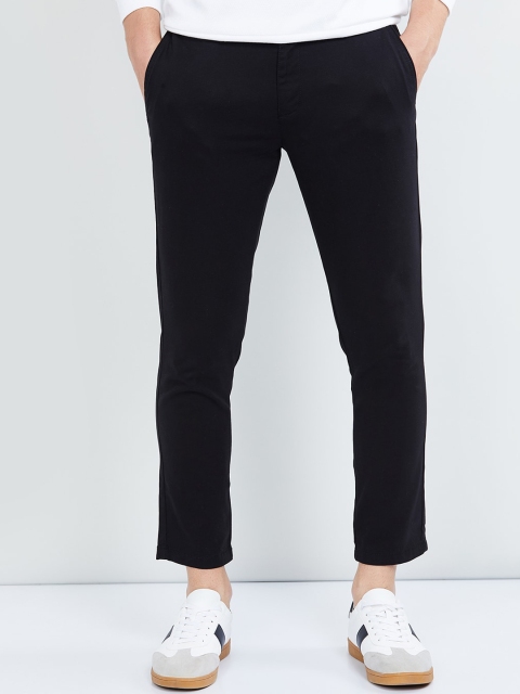 

max Men Black Regular Fit Solid Regular Trousers