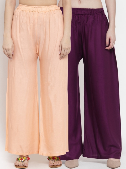 

TAG 7 Women Pack of 2 Solid Flared Palazzos, Peach