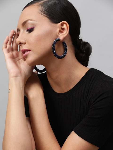 

STREET 9 Navy Blue Circular Half Hoop Earrings