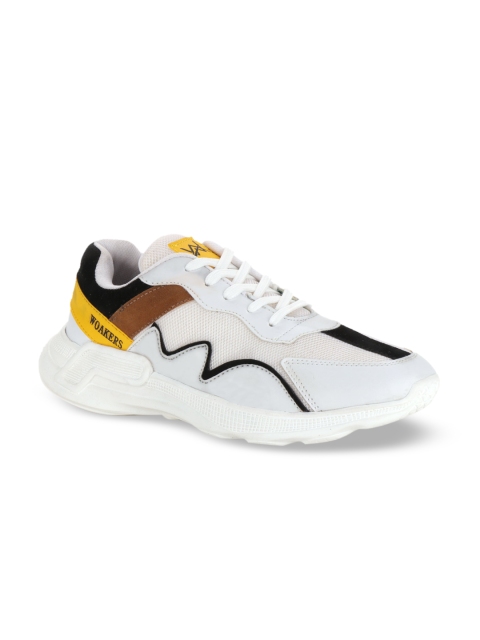 

Woakers Men White & Yellow Colourblocked Sneakers
