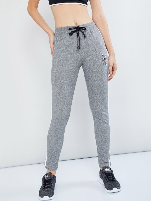 

max Women Grey-Melange & White Textured Slim-Fit Track Pants