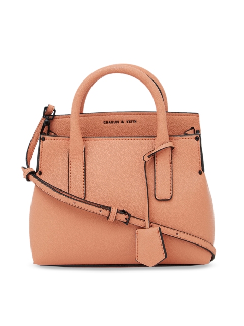 

CHARLES & KEITH Peach-Coloured Solid Handheld Bag