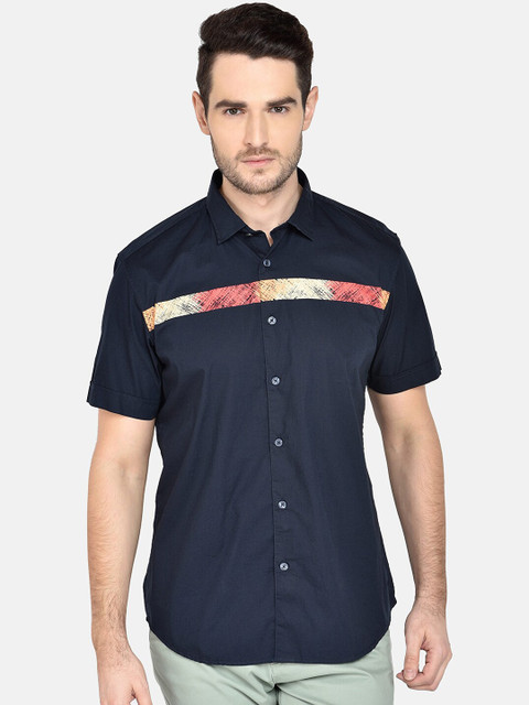 

Basics Men Navy Blue Slim Fit Solid Casual Shirt