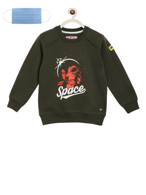 

Lil Tomatoes Boys Olive Green Printed Sweatshirt with Mask