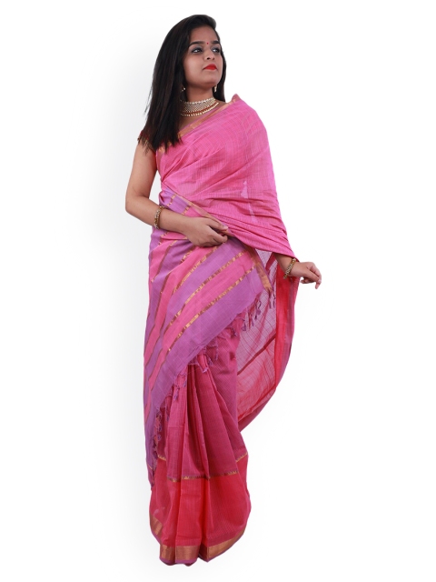

APCO Pink Pure Cotton Striped Mangalagiri Saree