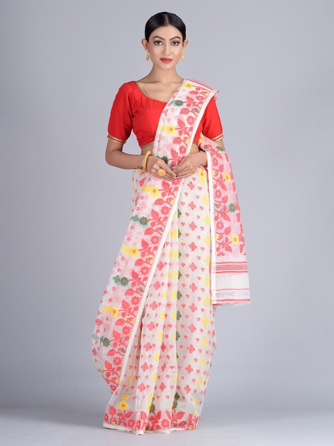 

Mitera White & Red Silk Cotton Woven Design Jamdani Saree