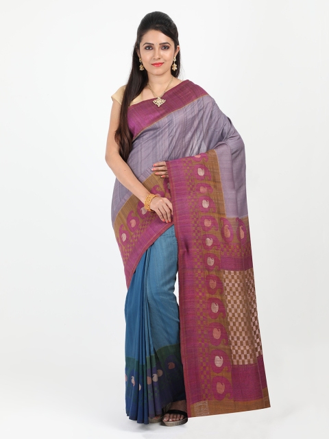 

SABOO COLLECTIONS Blue & Grey Pure Silk Woven Design Banarasi Saree