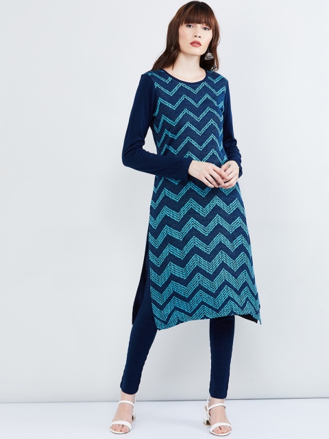 

max Women Blue Striped Straight Kurta