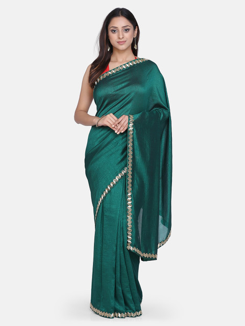 

BOMBAY SELECTIONS Green Art Silk Solid Dharmavaram Saree
